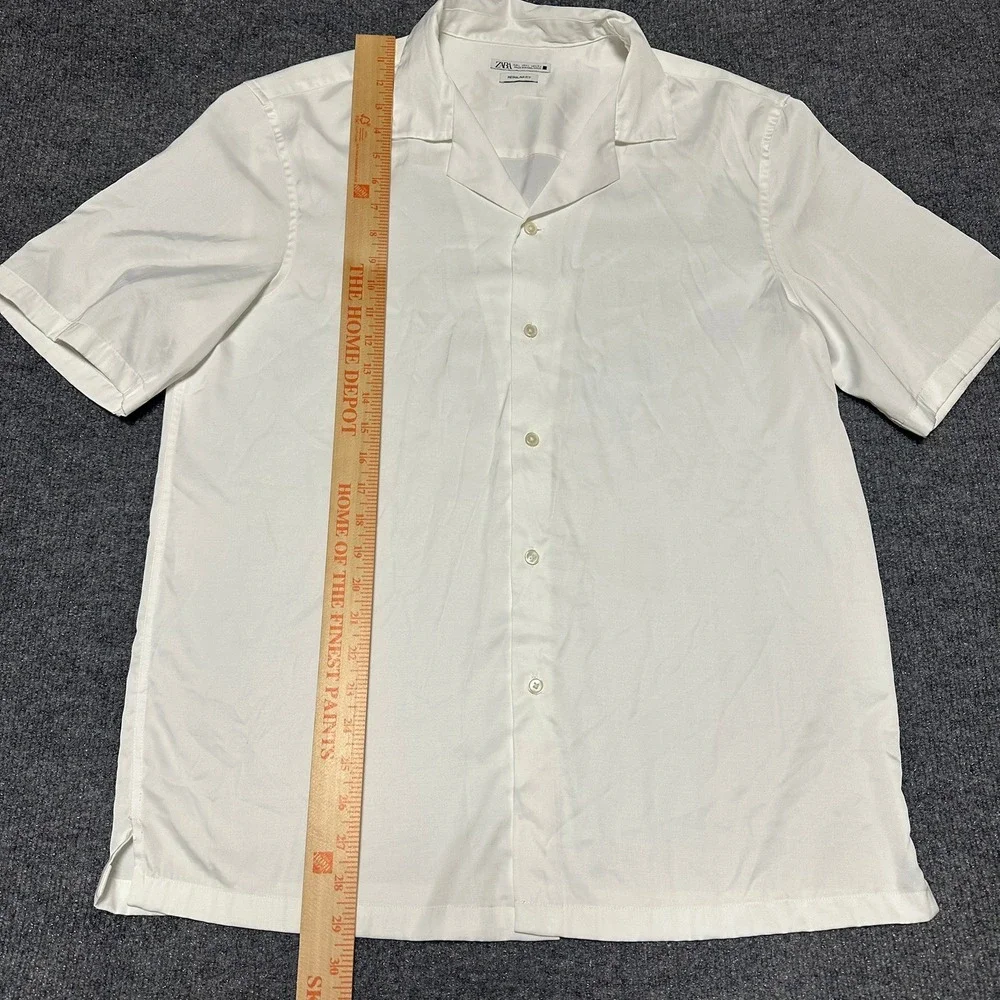 Zara Mens Regular Fit Short Sleeve Button Down Shirt White Large